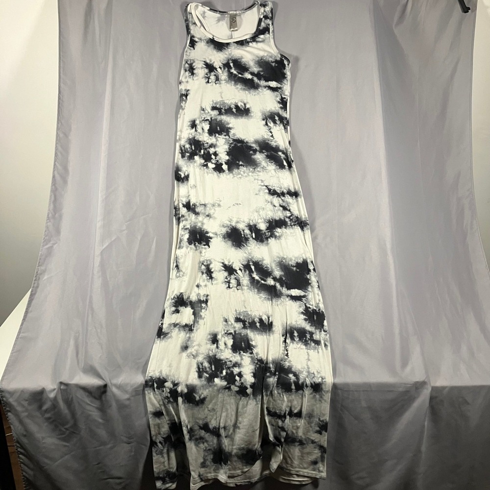 GO couture Tie Dye Maxi Dress Tank Style Black White XL Made in USA